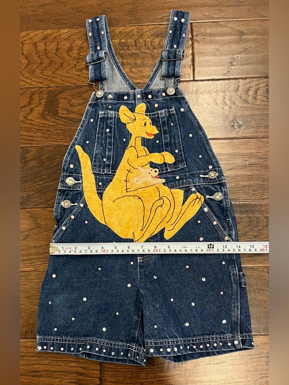 Oshkosh Girls Blue Jean Denim Overalls Kangaroo Graphic Rhinestones Size 7 CUTE - Picture 5 of 9